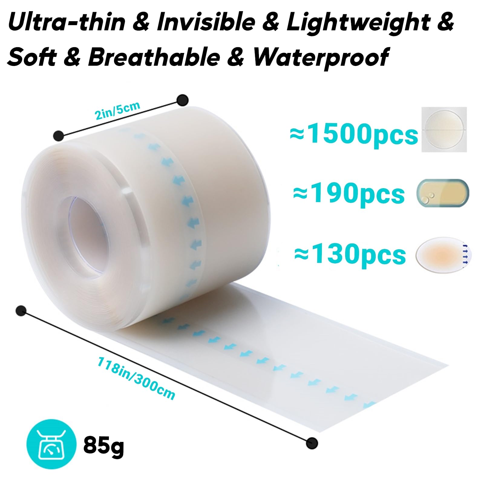 Rouleau de pansement hydrocolloïde amélioré, avec film à libération sans contact, rouleau de pansements hydrocolloïdes pour la guérison et la protection des plaies, imperméable, respirant, doux pour
