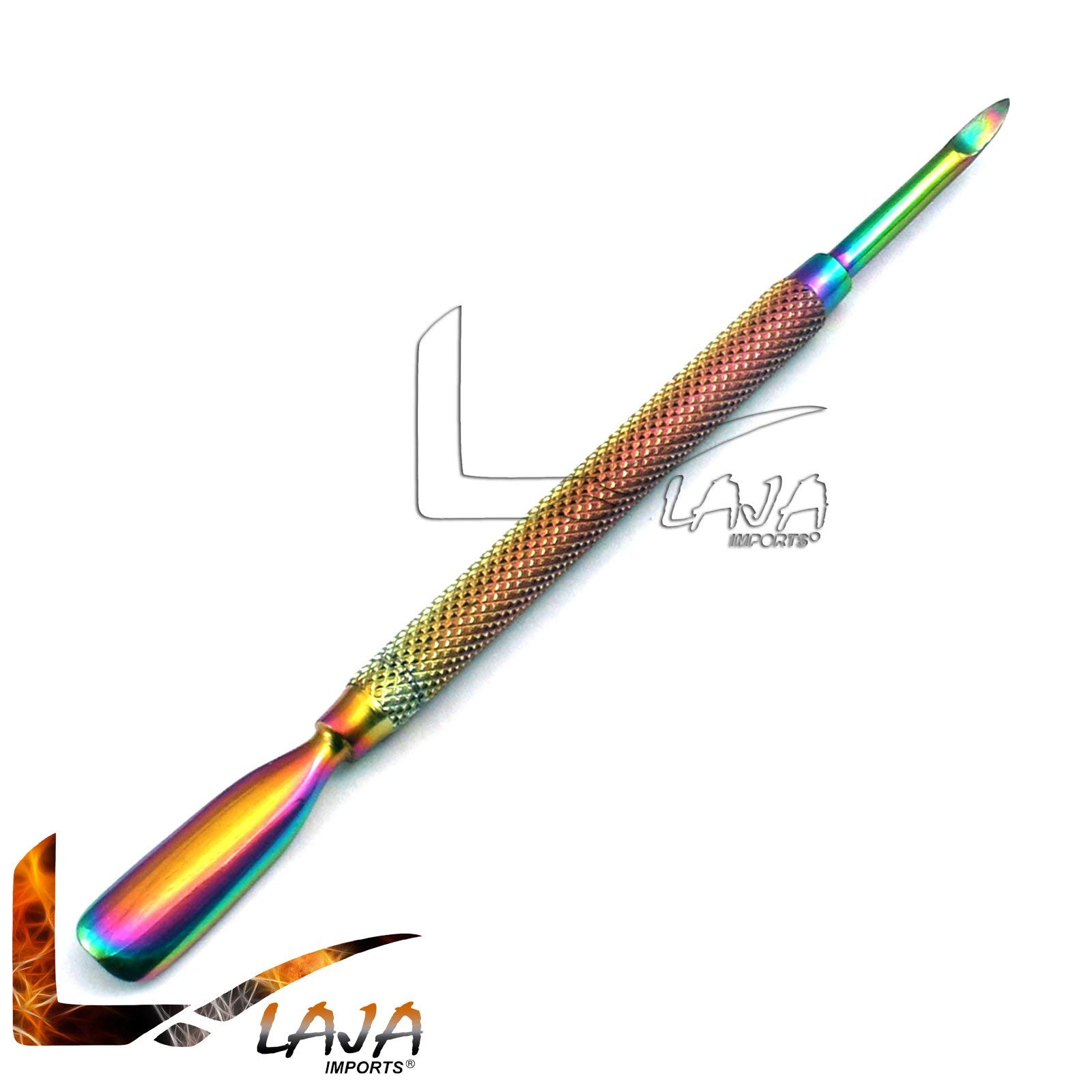 Laja Imports 1Pc Dual-Ended 'Cuticle Pusher Remover Rainbow Stainless Steel Manicure Nail Art Tool #4 for Educational Use