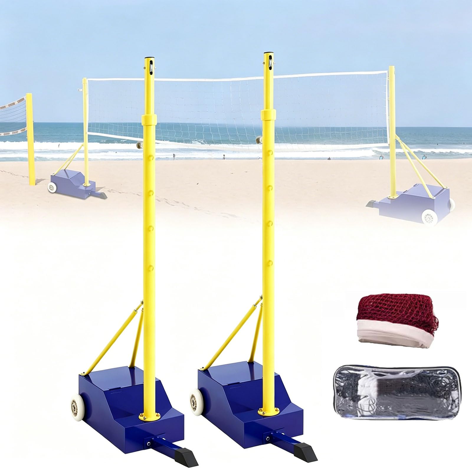 ZHNANDAMAI Volleyball Poles, Volleyball Net, Heavy Duty Indoor Outdoor Volleyball Net Stand Adjustable 4 Heights 5ft-6.8ft with Wheels, Badminton Net Set for Adults Backyard Gym