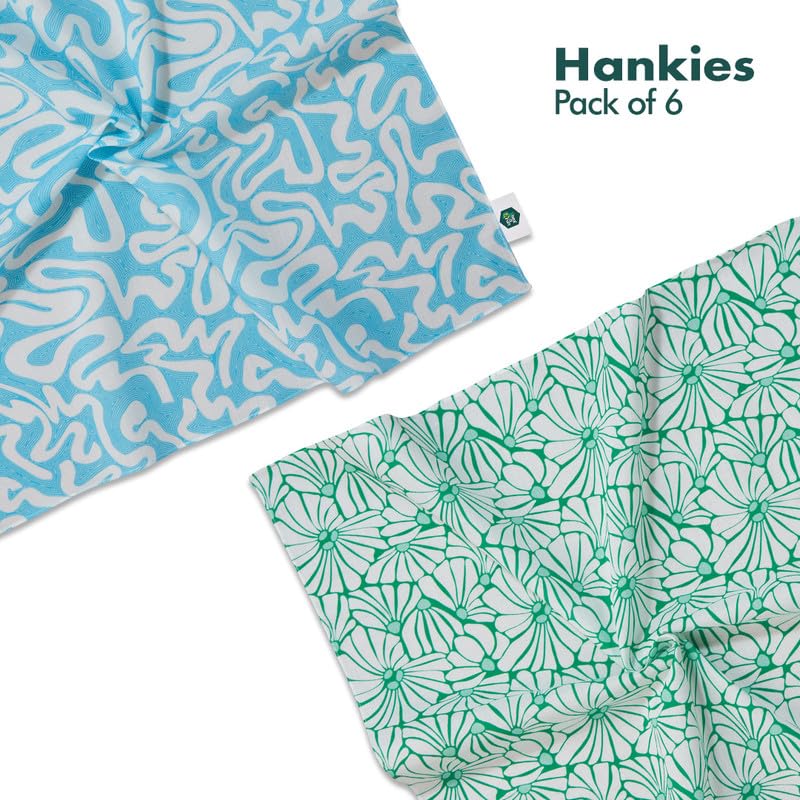 Image of Hexafun 100% Organic Soft Cotton Women Handkerchiefs | Multicolor & Trendy Printed Hanky Designs | Soft & Breathable Fabric | Best For Styling & Everyday Use | Pack Of 6 | Beat The Heat
