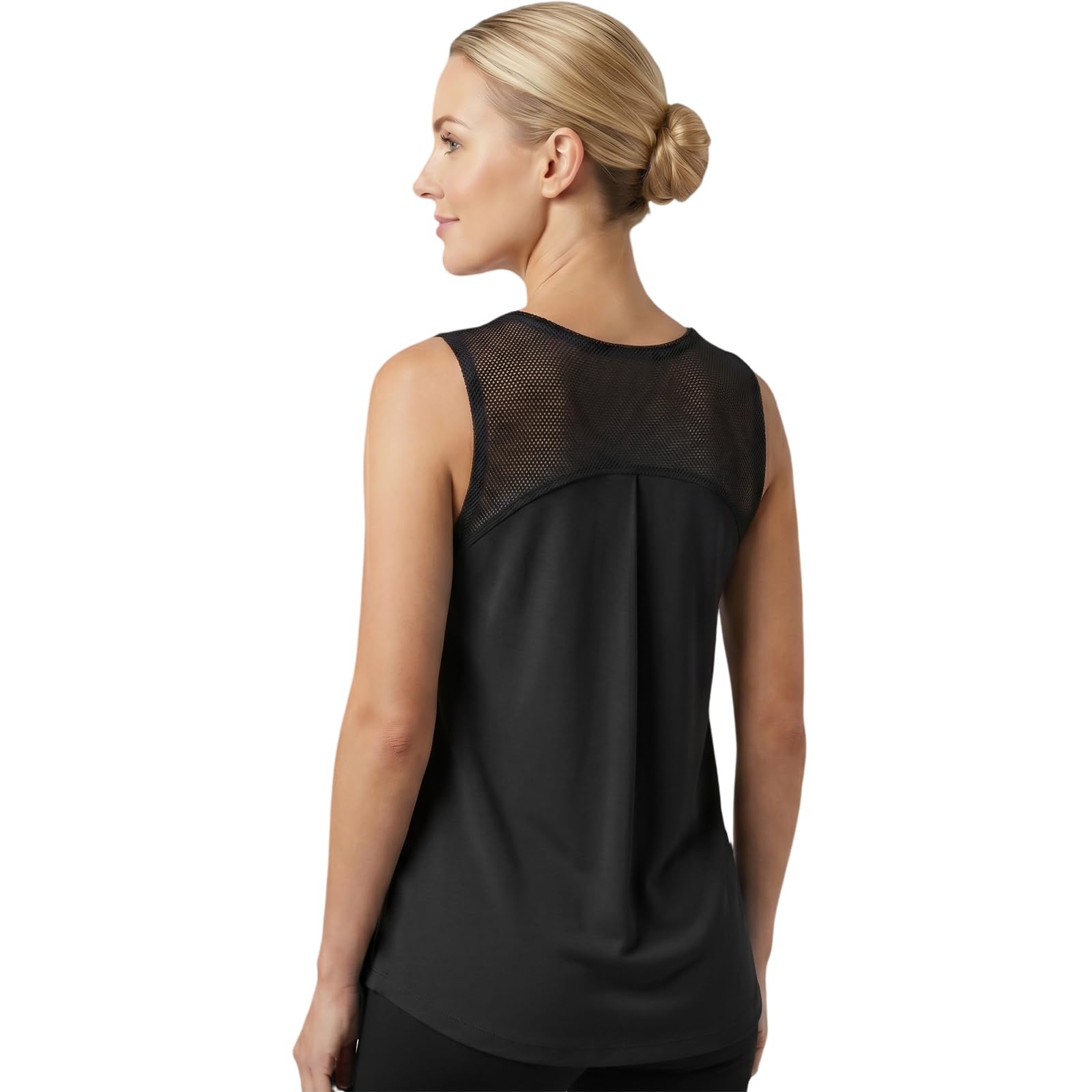 Camiseta Deportiva Mujer Espalda Malla Top Deportivo Transpirable de Secado Rápido Camiseta Sin Mangas de Fitness Alta Elasticidad Ligero Yoga Tops Cuello Redondo Shirt para Running Gimnasio