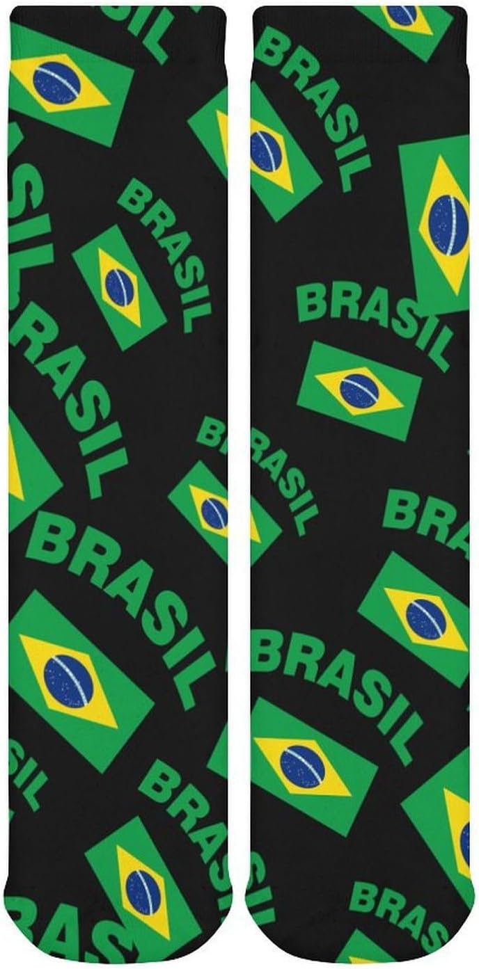 Flag of Brazil Knee High Socks Casual Long Stockings Over Calf Sock Tube for Women Men
