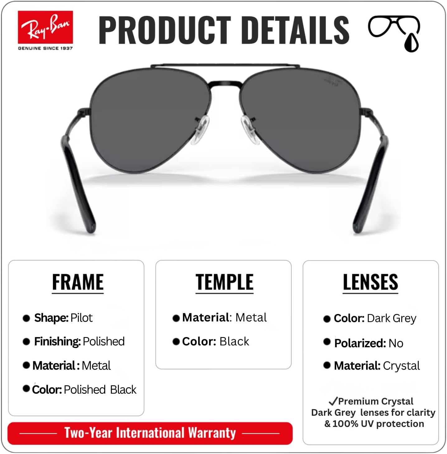 Ray-Ban RB3625 NEW AVIATOR Pilot Shaped Sunglasses for Men & Women with Official RAYBAN Eyewear Kit