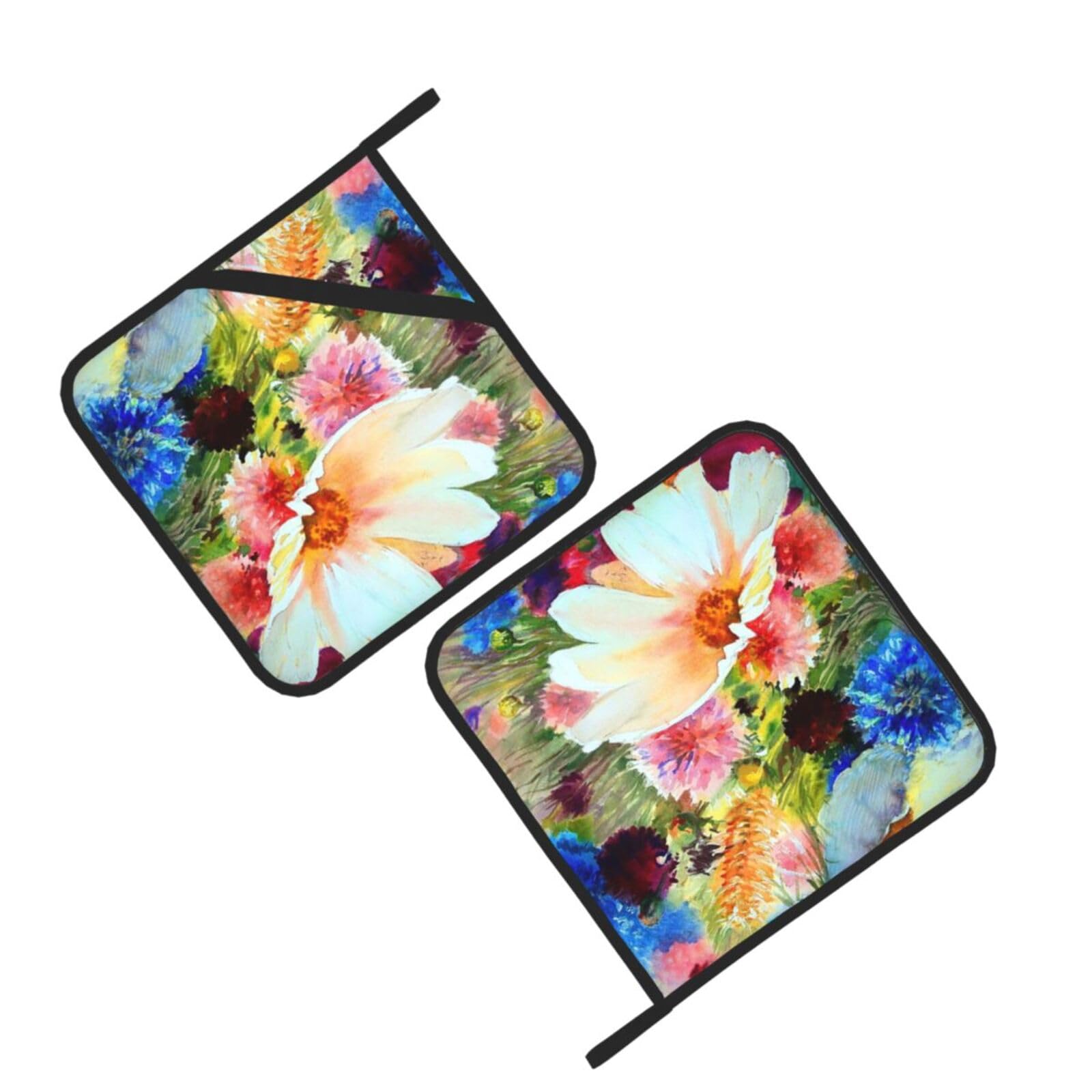 Watercolor Abstract Flowers Printed Oven Pot Holders Set of 2 Pcs Heat Resistant Kitchen Microwave Potholders for Cooking Baking Grilling