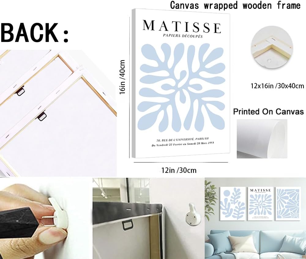 yulihaz Matisse Flower Wall Art Abstract Minimalist Henri Matisse Canvas Posters Prints Aesthetic Pictures Wall Decor Gallery Home Decoration for Bedroom Living Room Framed 12x16 inch canvas 12x16 inch