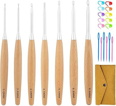Yarniss Ergonomic Crochet Hooks with Beech Wood Handle 3.0mm-6.0mm | Aluminum Crochet Needles with Comfortable Handle
