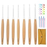 Beech Wood Crochet Hooks Set with Case,Ergonomic Handle Crochet Hooks Set 3.0mm~6.0mm