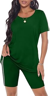 Dofaoo Two Piece Outfits for Women Short Sleeve Round Neck Biker Shorts Set