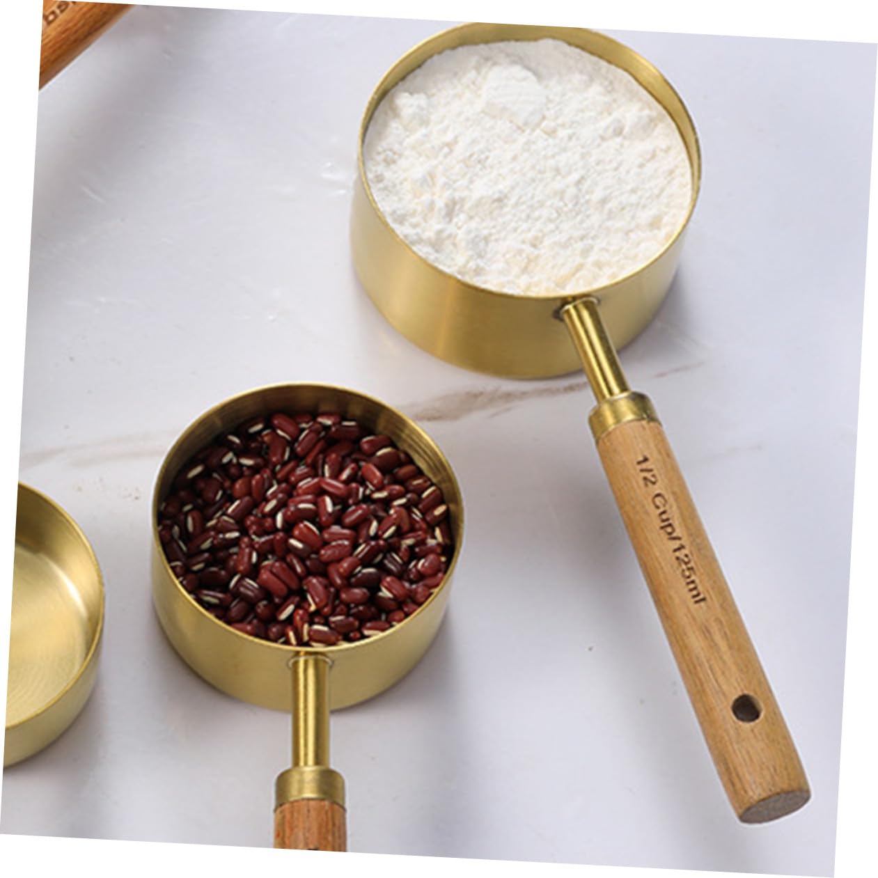 4 Piezas Cucharas Medidoras Inoxidable con Mango de Madera Utensilios de Cocina para Ingredientes Secos y para y Especias