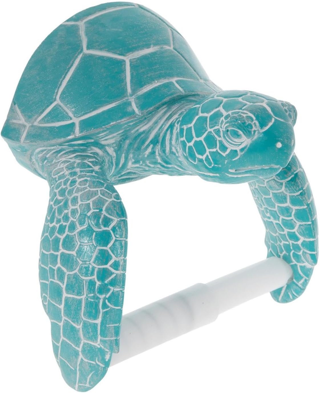 Decorative Sea Turtle Toilet Paper Holder, Turquoise and White, 6.9 x 6.9 x 5.7 inches, Resin
