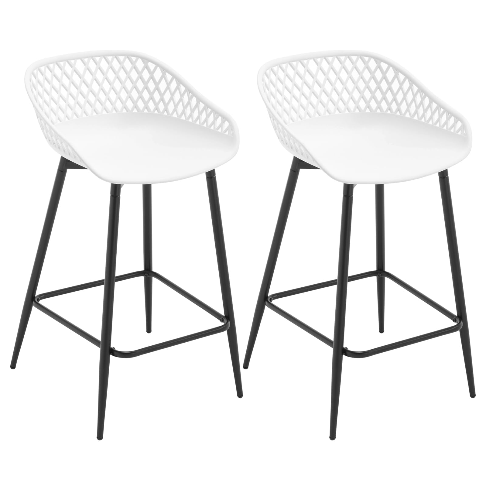 WOLTU Juego de 2 Taburetes de Bar, Taburetes Cocina, Sillas Comedor con Respaldo, Taburetes de Barra Isla, Asiento de PP Duradero, Sillas Ergonomicas con Reposapiés, Patas de Metal, Blanco, BH417ws-2