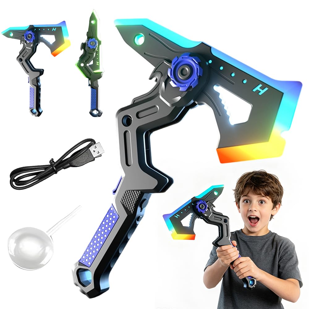 Ffnenu Deformable Mechanical Sword Axe, Transforming Light Up Sword (Blue)