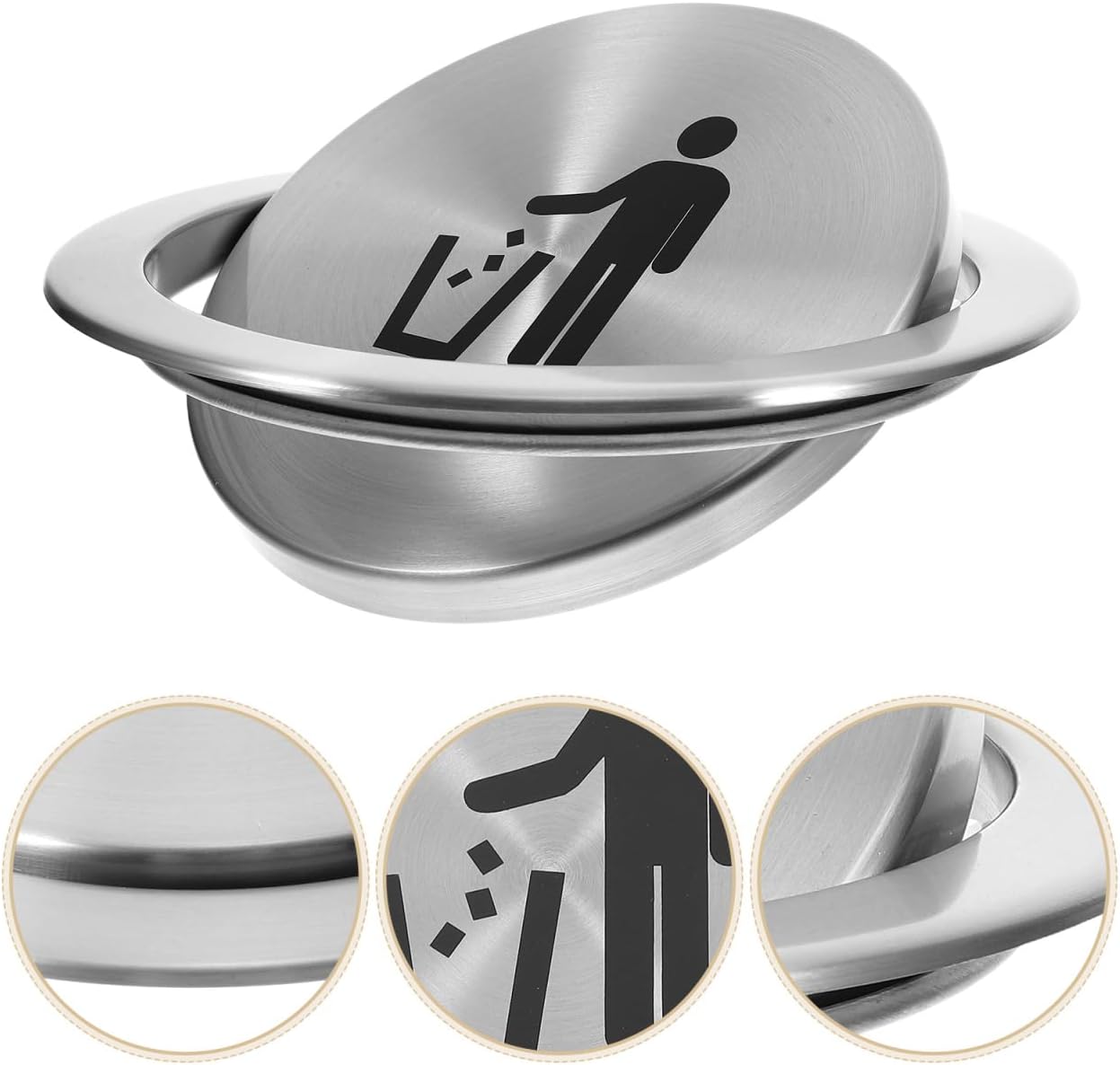 STOBAZA Recessed Round Countertop Trash Can Lid, Stainless Steel Swing Flap Built-in Waste Bin Cover for Kitchen Bathroom, Seamless Desktop Trash Chute for Home and Commercial, 8.27 Inch, Silver