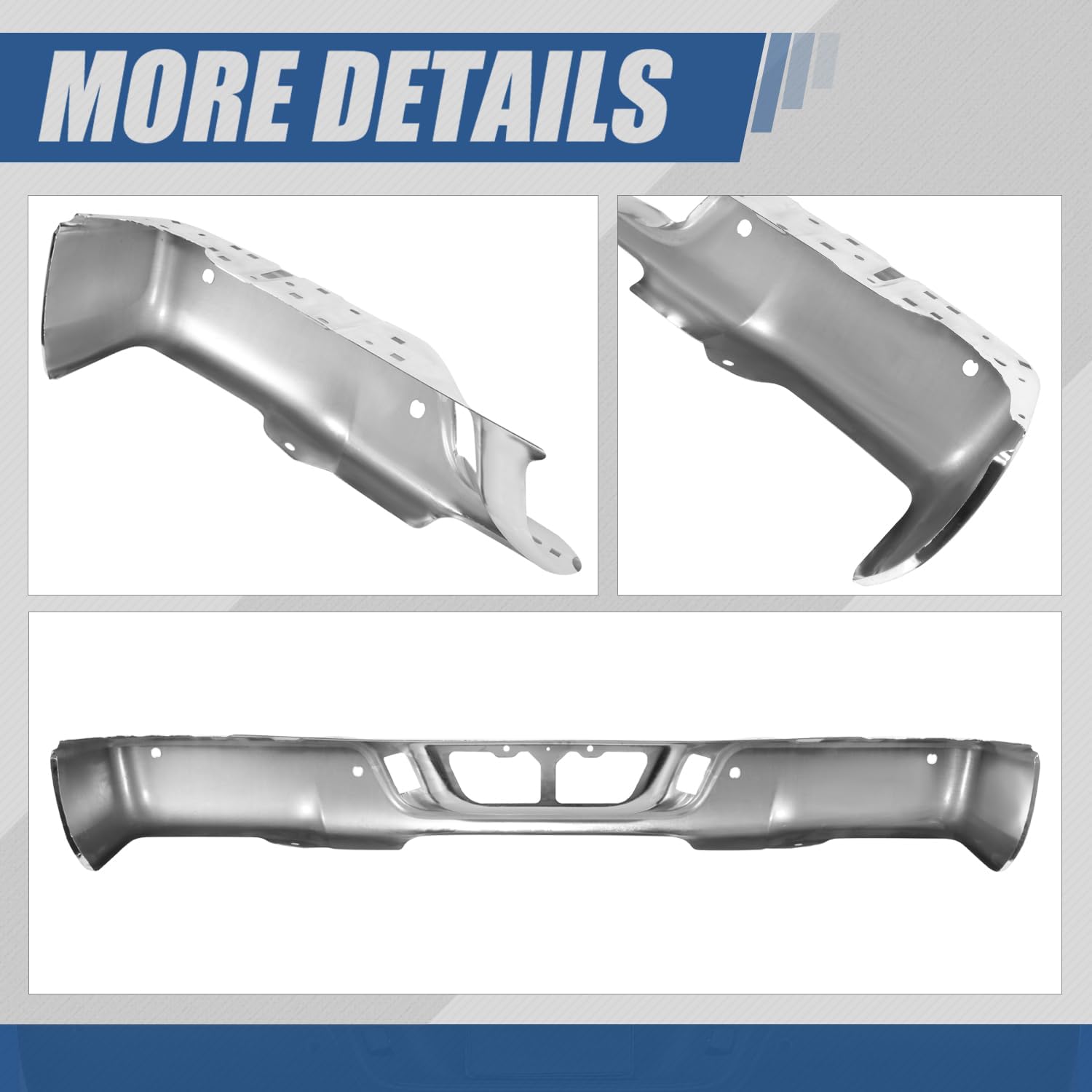 Auto Dynasty Rear Step Bumper Compatible with 2007-2013 Toyota Tundra, with Parking Sensor Cutouts, Polished Chrome