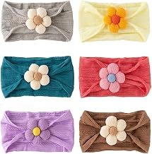 Sednria Baby Girl Nylon Headbands Set with Soft Flower Bow, Stretchable Elastic Hair Bands for Newborn Infant Toddler Kids, Cute Floral Hair Accessories for Daily Wear & Photoshoot (Multicolor Pack of 5)