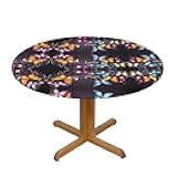 SYHEART Round Elastic Butterflies Table Cover, Wipeable Elastic Tablecloth, Garden Tablecloth, Fits 40 to 44 Inch Table.