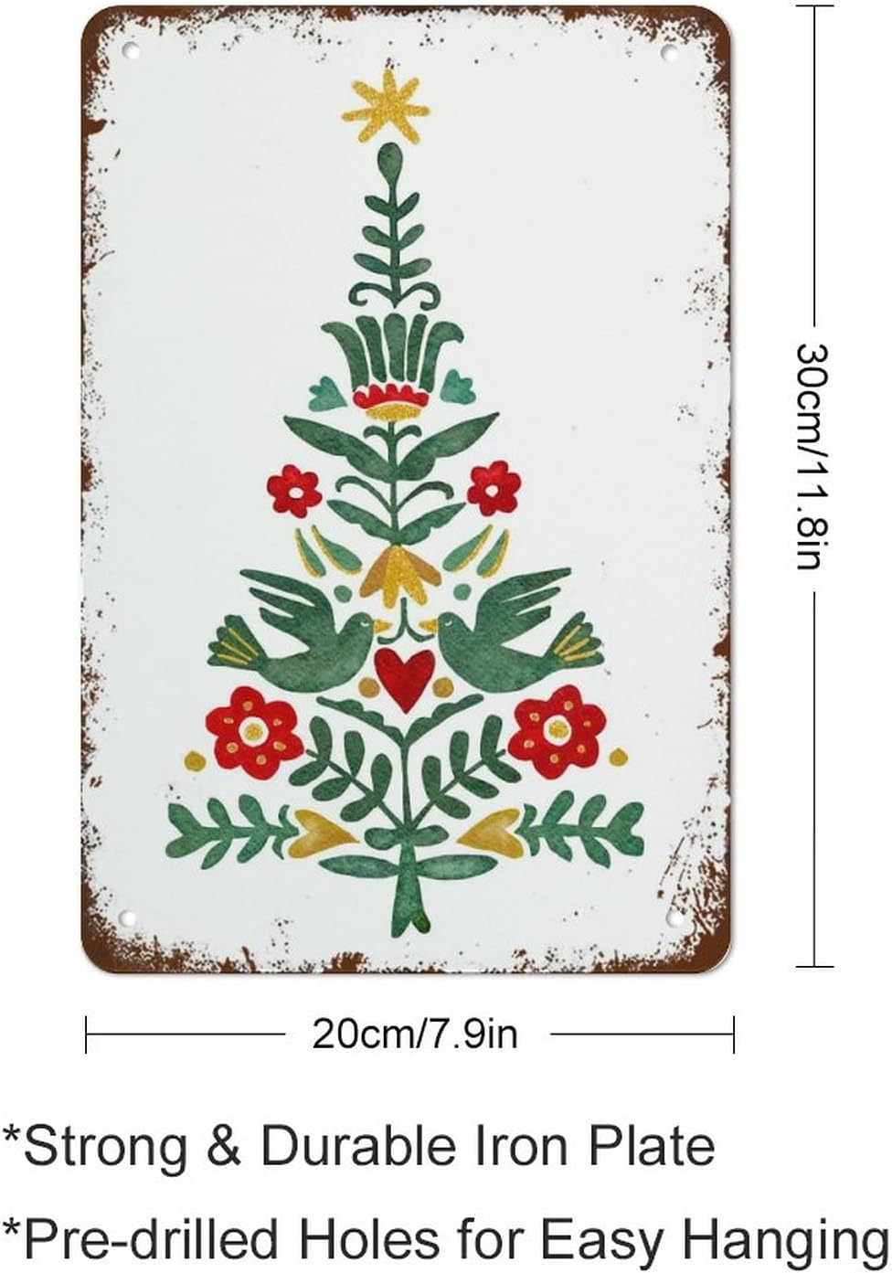 NAMEY Scandinavian Christmas Print, Watercolor Tree, Decoration, Holiday Decor, Norwegian Folk Art Print Swedish Polish Danish Funny Vintage Metal Tin Sign for Home Coffee 12x8 Inch - Image 2