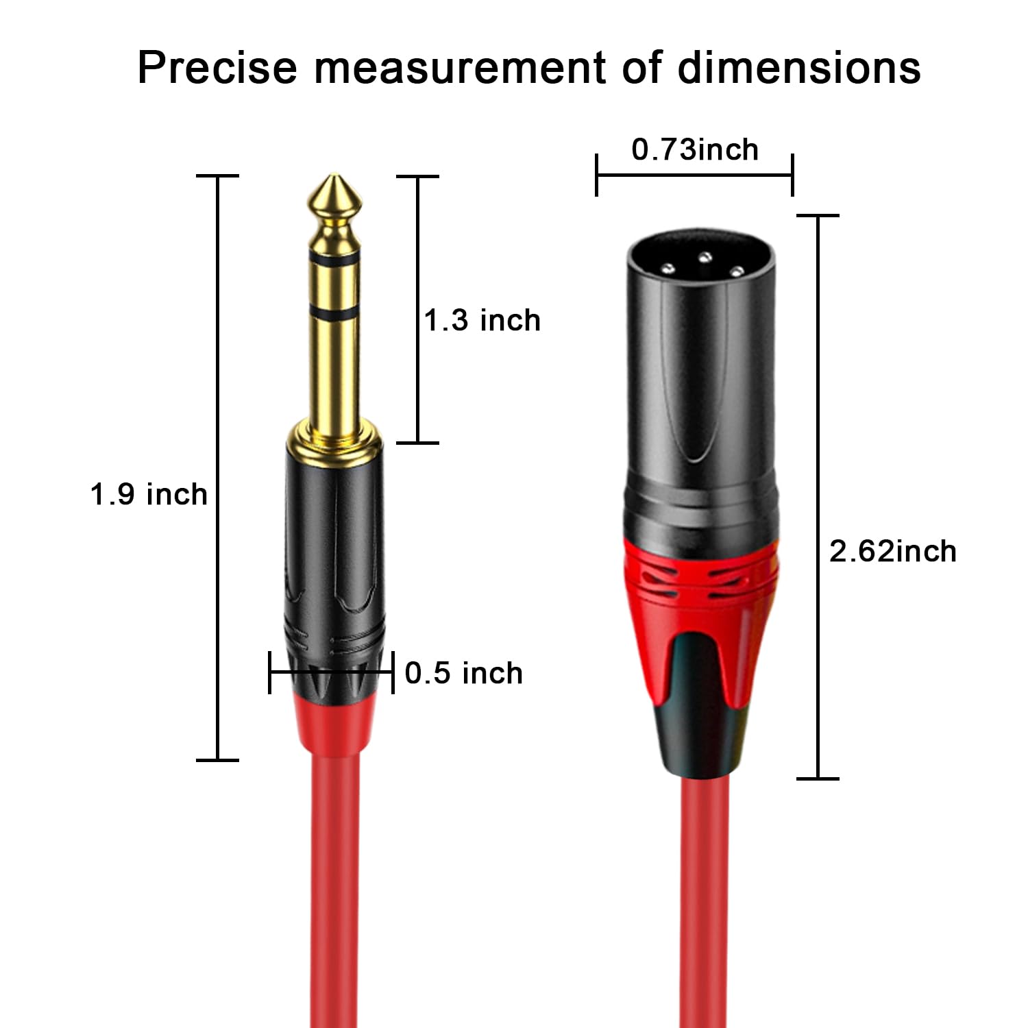 XLR macho a 1/4 (6,35 mm) TRS mono Jack Cable de 6.6 pies, paquete de 2, rojo y verde, para micrófono dinámico, cable de micrófono equilibrado XLRon de 3 pines a TRS, conductores chapados