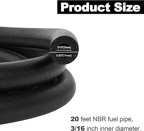 Miniatura 36 de Manguera de línea de combustible de 10 pies, diámetro interior de 3/16 pulgadas de diámetro interior, manguera de goma trenzada NBR para motores