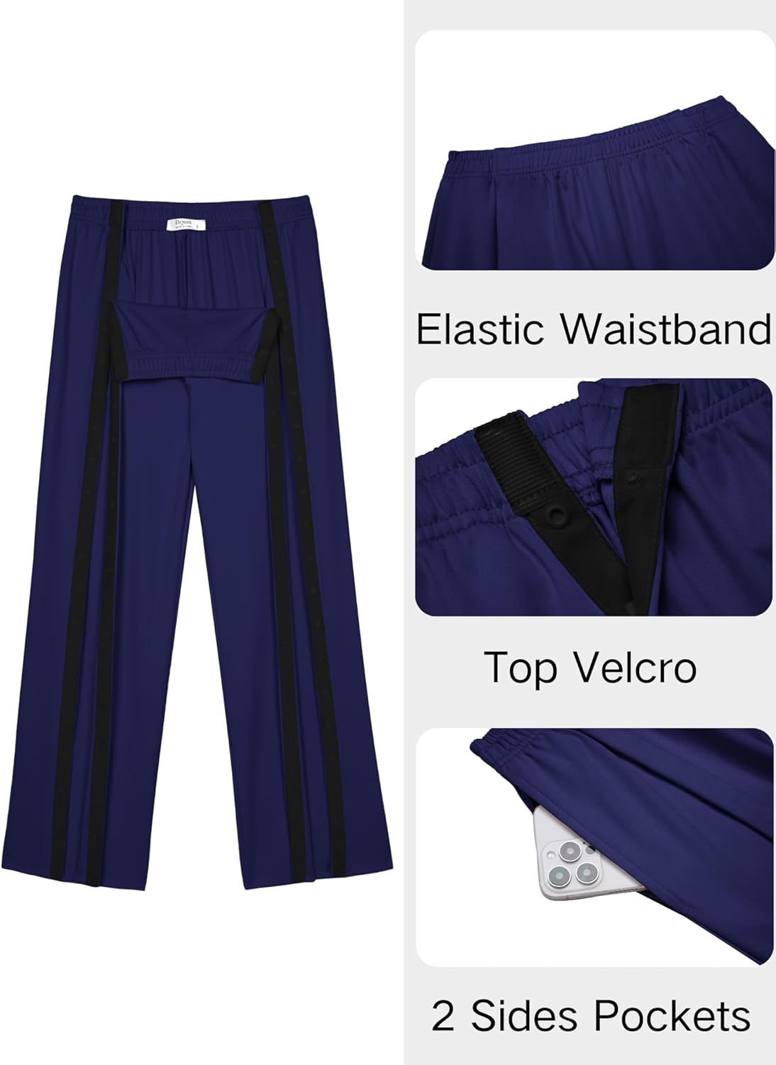 Deyeek Tear Away Pants for Women Side Slit Snap Sweatpants Loose Fit Post Surgery Casual Adaptive Clothing with Pockets - Image 4