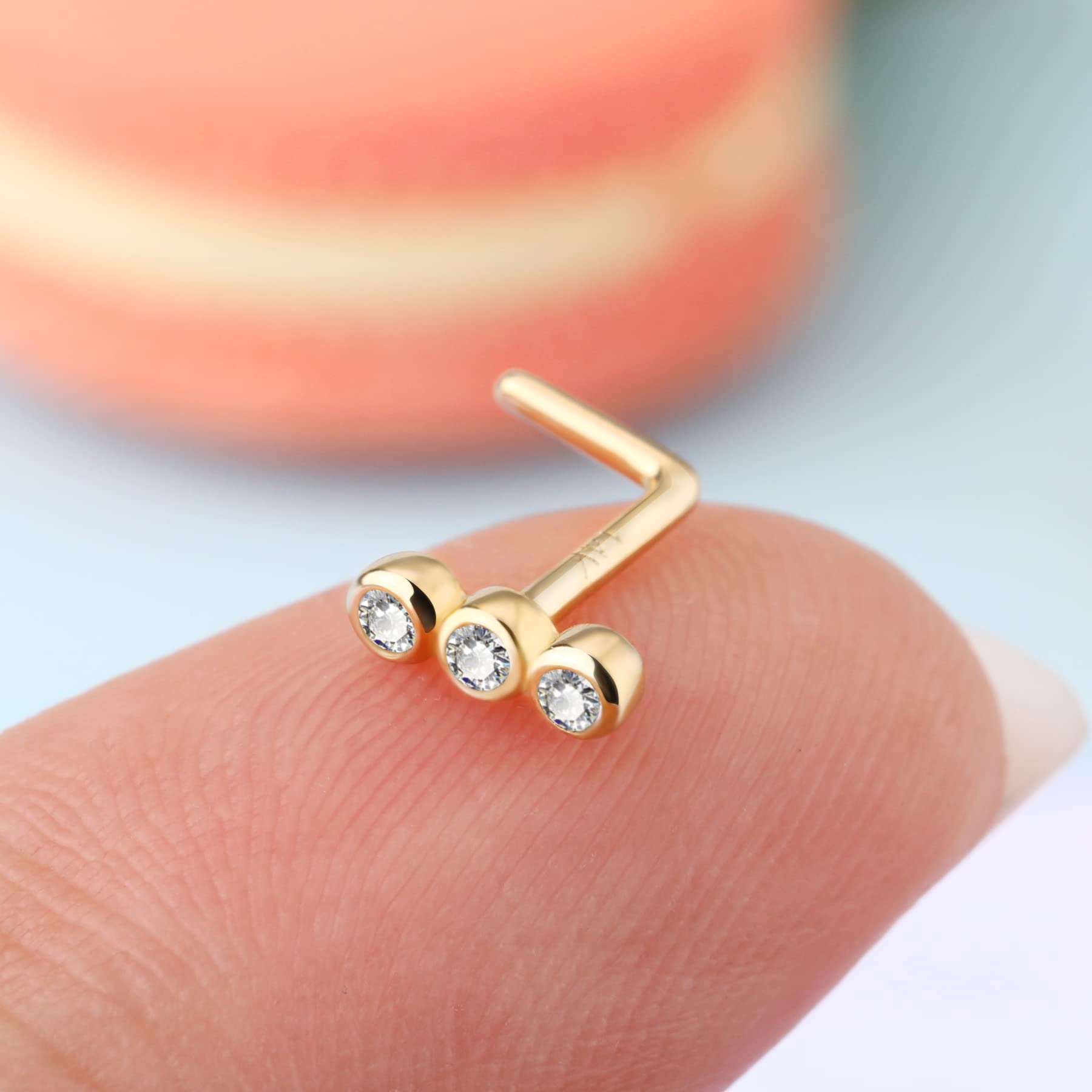 Melighting 20G Runder Nasenstecker aus Zirkonia 14 Karat Gold Nasenpiercing Stecker Nasenring aus 9K Gold L-förmiger Nasenring Nasenpiercing Schmuck Nasenringbolzen Goldener Nasenstecker