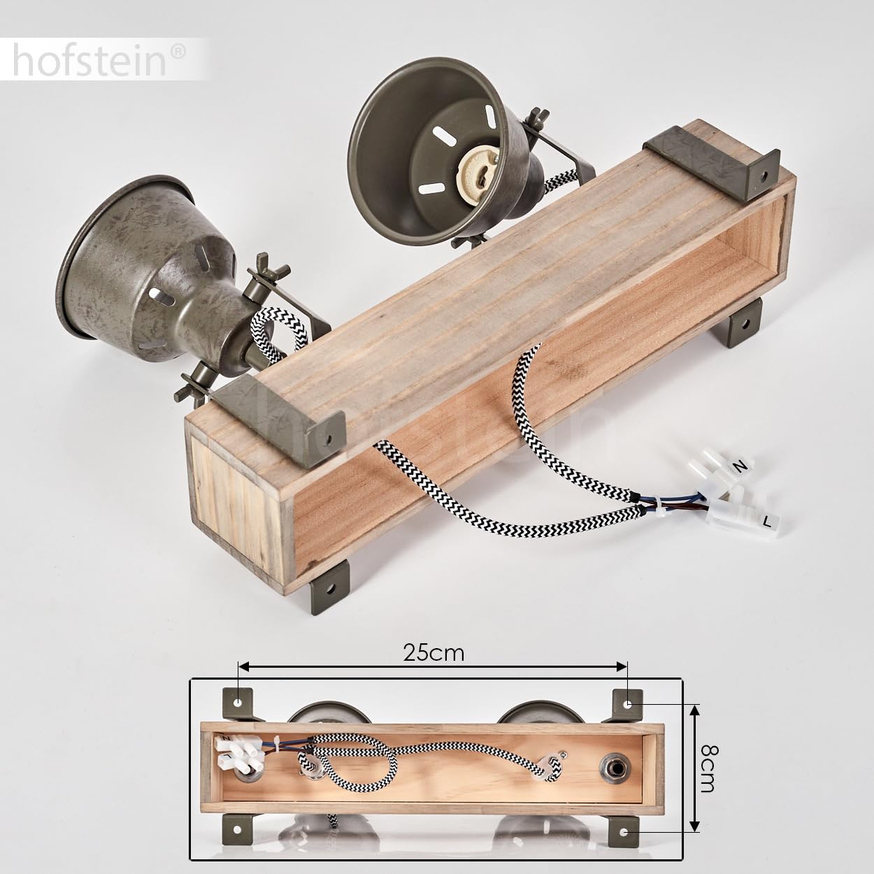 Plafonnier Pehefito de HOFSTEIN, plafonnier moderne en métal/bois vert-gris/naturel, plafonnier au design industriel avec abat-jour réglable, 2 ampoules, 2 x GU10 sans ampoules