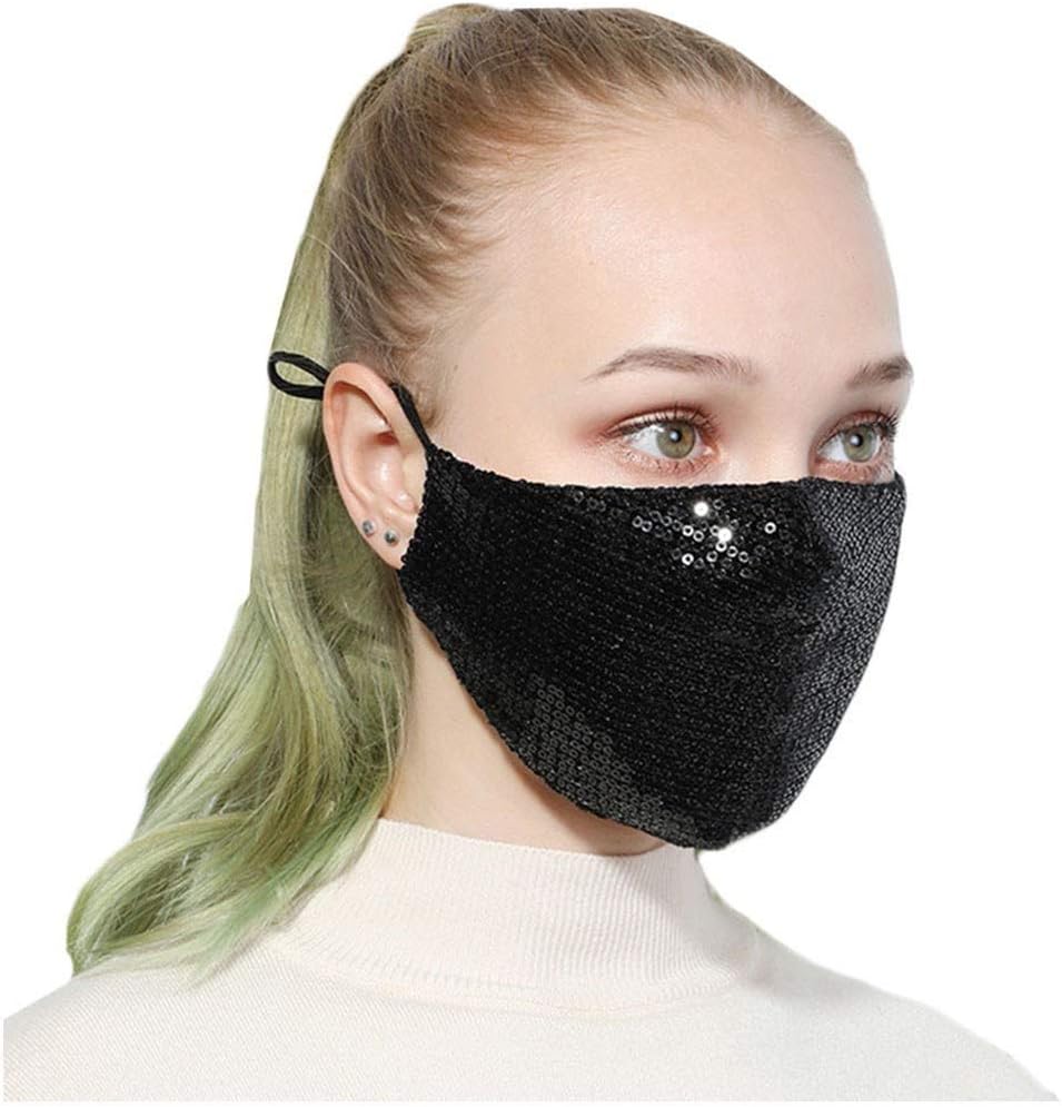 WHMQJQ 2 Pack Sequins Reusable Face Bandanas for Adults Dustproof Cotton Washable Breathable Full Face Protection