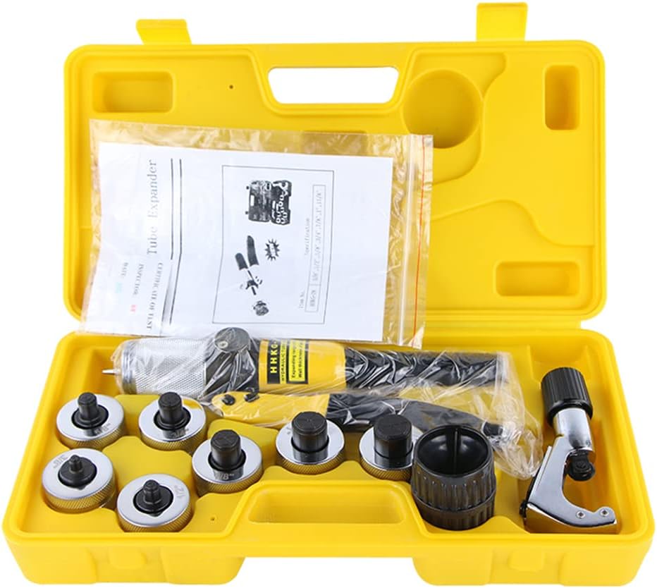 Hydraulic Tubing Expander Swaging Tool Kit with Tube Cutter 7 Expander Heads for 3/8" to 1-1/8" Copper Aluminum Pipes