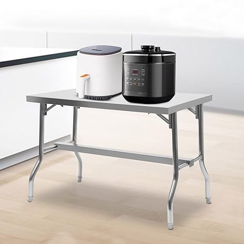 Miniatura 2 de LOYALHEARTDY Mesa de preparación de cocina comercial de 48 x 24 pulgadas, mesa plegable de acero inoxidable, mesa de trabajo resistente con patas