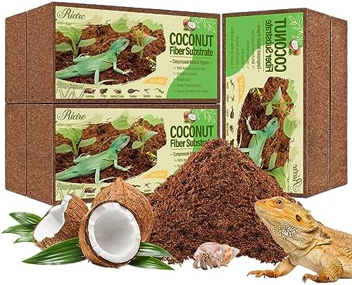 Riare 6 Pack Natural Coconut Fiber Substrate for Reptile- Premium Compressed Coconut Husk Terrarium Bedding for Reptile, Tortoise, Frogs, Snakes Hermit Crabs, Burrowing Animals