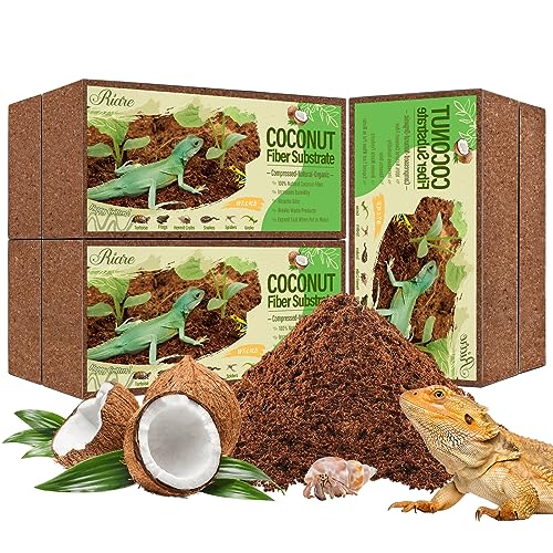 Riare 6 Pack Natural Coconut Fiber Substrate for Reptile- Premium Compressed Coconut Husk Terrarium Bedding for Reptile, Tortoise, Frogs, Snakes Hermit Crabs, Burrowing Animals