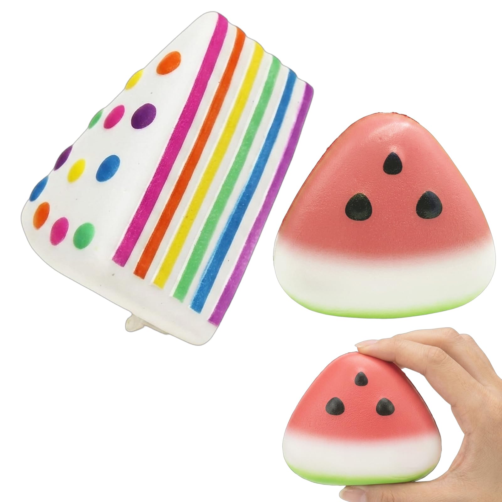 Cake Squishy, Specks Squishy Cake, Jumbo Squishies for Office Breaks and Celebrations, Clay Squishy with Watermelon Design and Triangular Shape