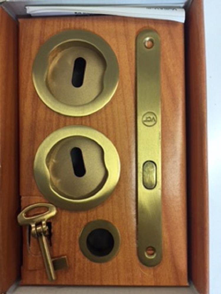 Bacs encastrables ronds trou clé or satiné : poignée cuvette serrure