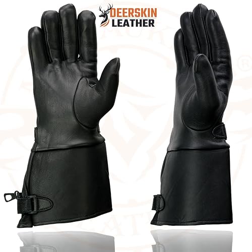Miniatura 5 de Milwaukee Leather SH857 Guantes de guantelete con forro térmico de piel de ciervo negro para hombre