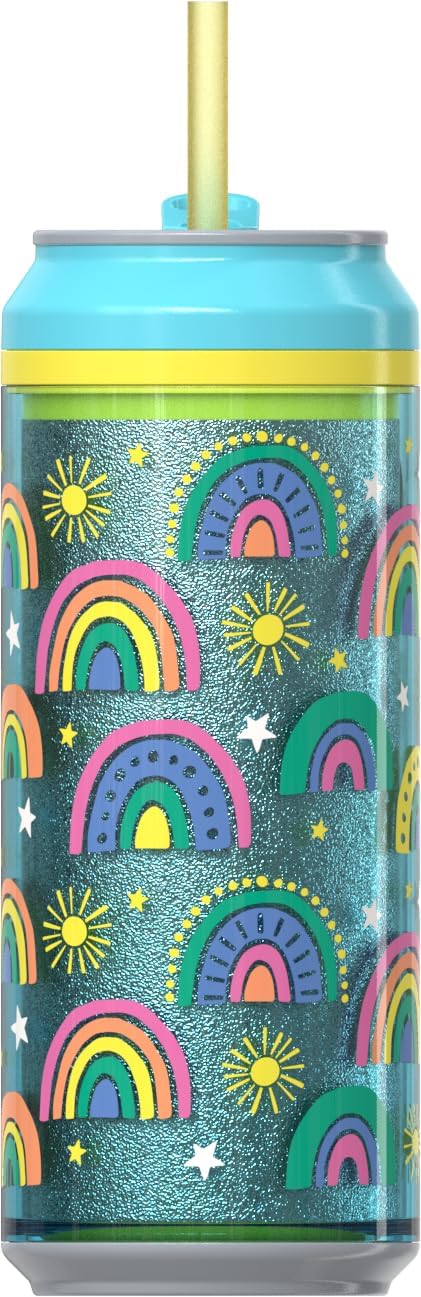 COOL GEAR Can 2-Pack 16 OZ | Pop Can Style, Double Wall Insulated, Straw Included, Fun Drink Cup for Everyone, Travel-Friendly
