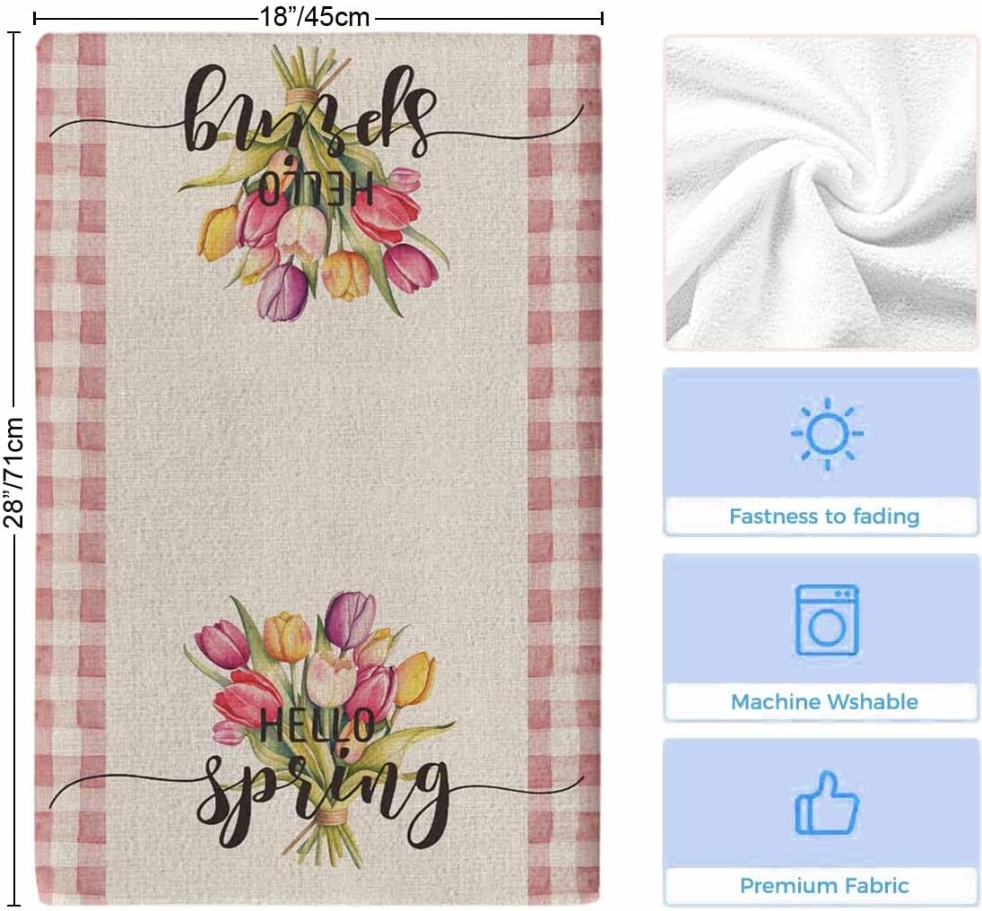 Spring Kitchen Towels Set Absorbent Dish Towels 3 PCS, Retro Flower Pink Tulip 18"x28" Soft Cotton Hand Towels for Cooking Cloth Retro Beige Tea Towels Cleaning Towels