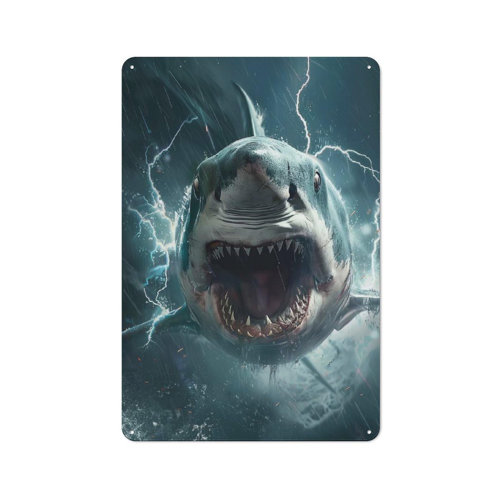 Junmoney Shark Lightning Tin Wall Plaque 30X20cm, Rustic Farmhouse Wall Decor For Dining Room, Cafe, Entryway Or Family Room