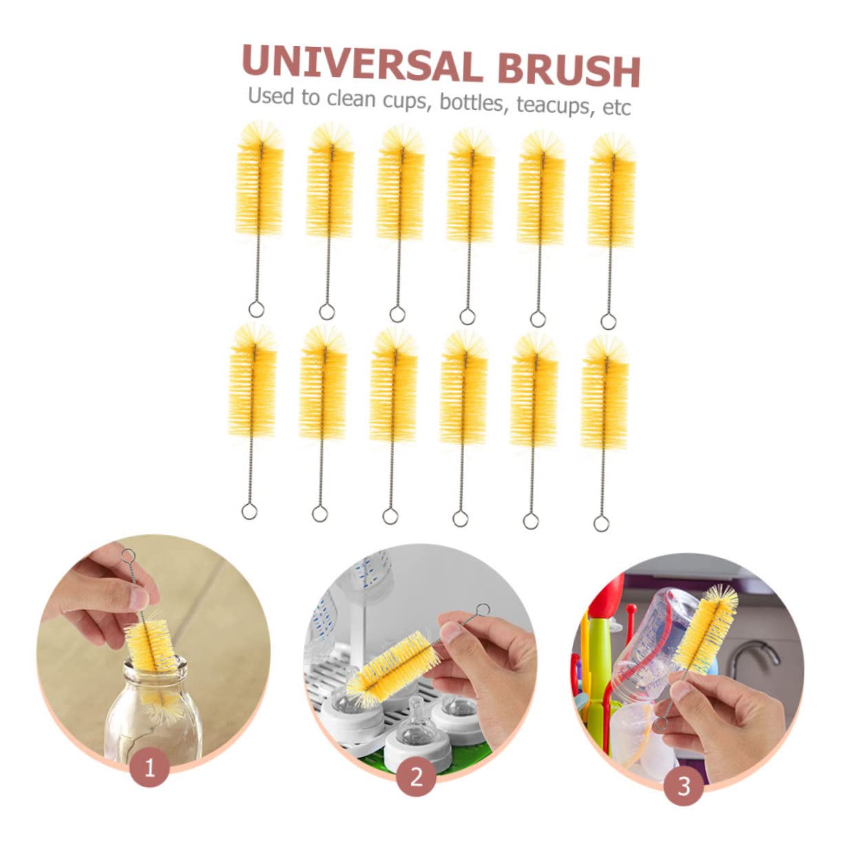 minkissy Juego De 3 Limpiadores De Botellas Portátiles Y Livianos Cepillos Multiusos para Botellas Suministros para El Hogar 12 Unidades X 3