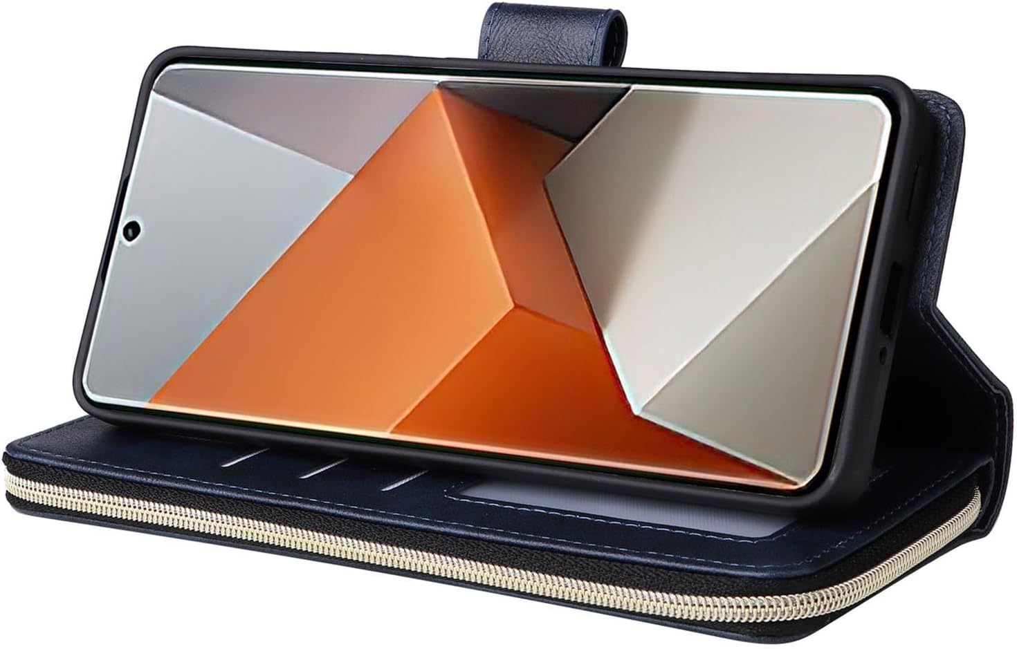 Wallet Case for iPhone 14 Plus with Wrist Strap Card Holder, PU Leather Flip Magnetic Zipper Phone Cover - Blue