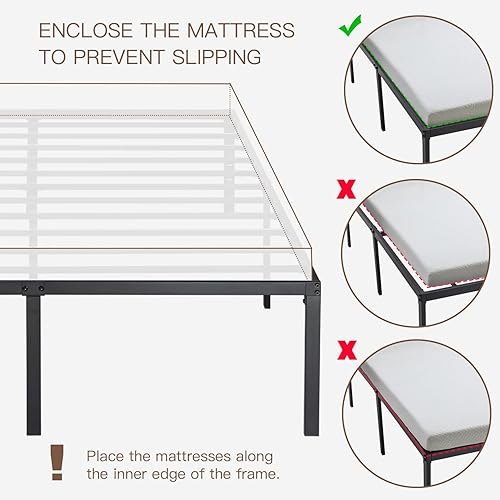 Miniatura 7 de ikalido Marco de cama de plataforma de metal tamaño King soporte de listones de metal resistente con gran espacio de almacenamiento y agujeros