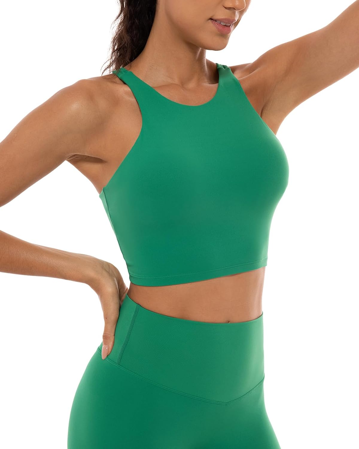 Lavento Women's Racerback Sports Bras - High-Neck Longline Yoga Crop Top with Built-in Bra - Image 6