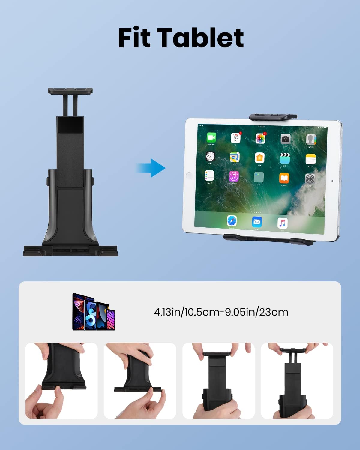 Moukey Adjustable Tablet Holder for Microphone Stands, Mic Stand Clamp Mount Bracket for Smartphones, 90°Flexible Tablet Stand Mmsph-1