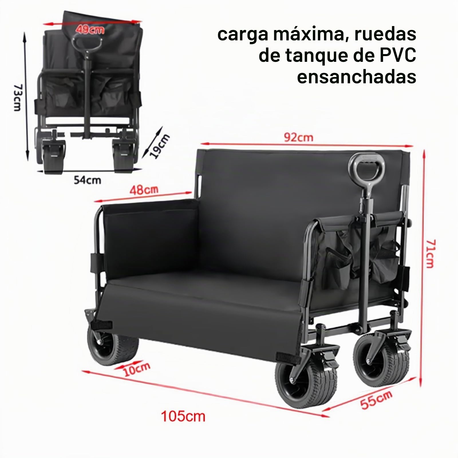 Nine point nine Carro Playa Se Convierte en Banco, Capacidad de 445LBS Carrito Plegable, Carrito Transporte con asa Flexible, Carro Playa Ruedas Grandes (008 Black)