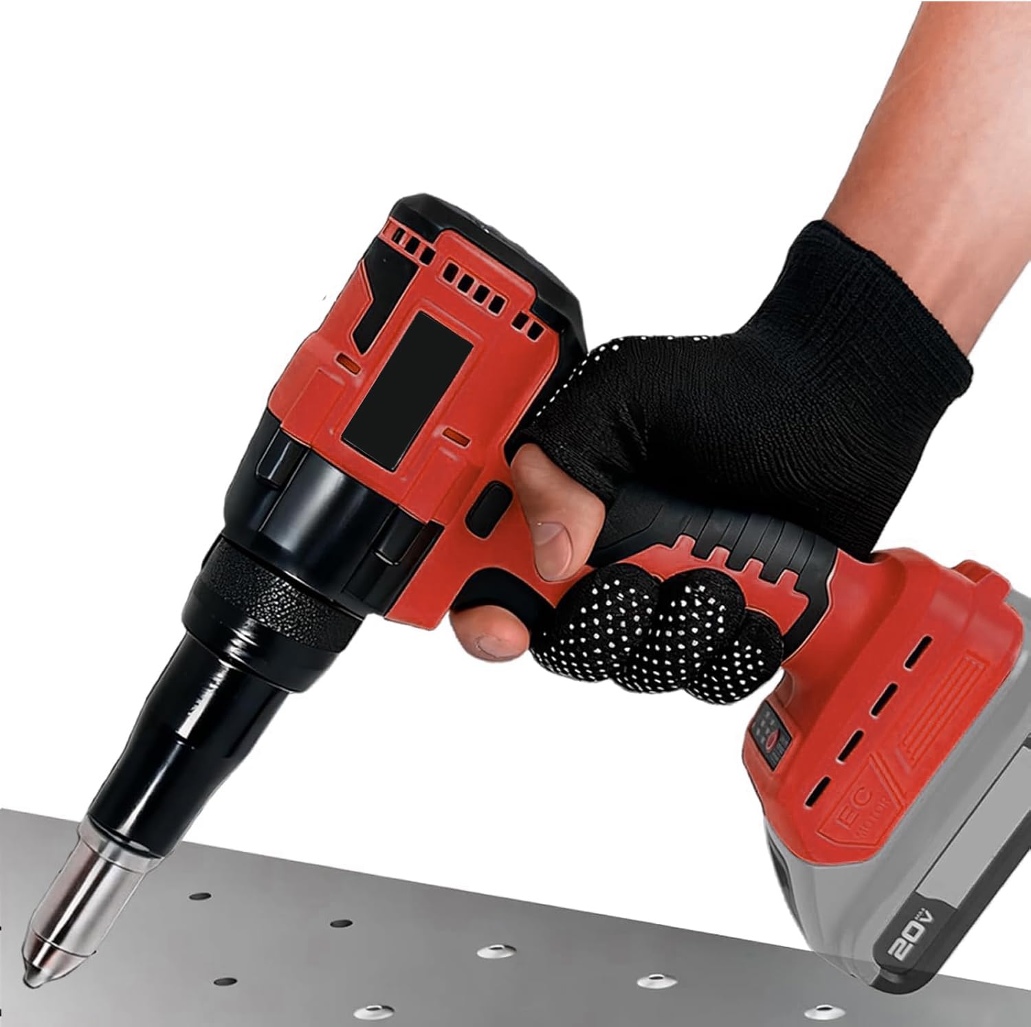 Pistola remachadora inalámbrica mejorada compatible con batería Milwaukee de 18 V, remaches de aluminio, herramienta de pistola de remache eléctrica con 3 tamaños, kit de pistola de remache de