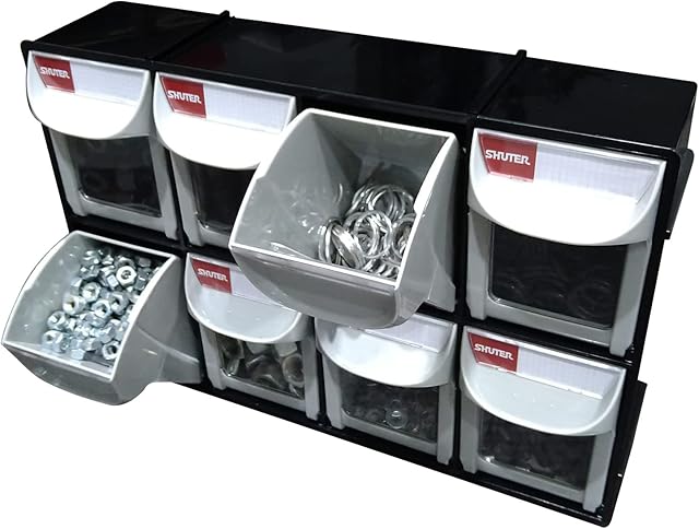 Shuter Tip Out Bin, Tilt Out Storage Container, small parts organizer, Storage Box for Sewing Art Crafts Hardware, screws, nuts, washers, Wall-mounted Black FO-308-BK