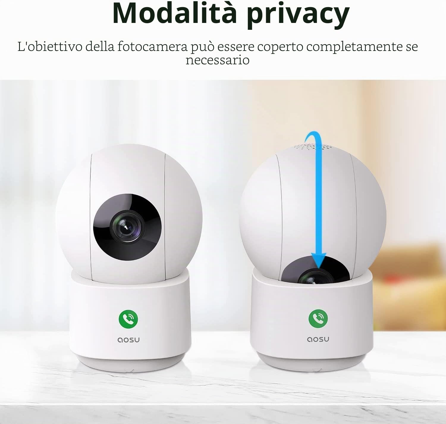 aosu 4MP Telecamera WIFI Interno Rotazione a 360°, Chiamata One-Touch | 5G/2.4G Wi-Fi Videocamera Sorveglianza Interno Per Neonati e Animali Domestici,Visione Notturna Tracciamento del Movimento