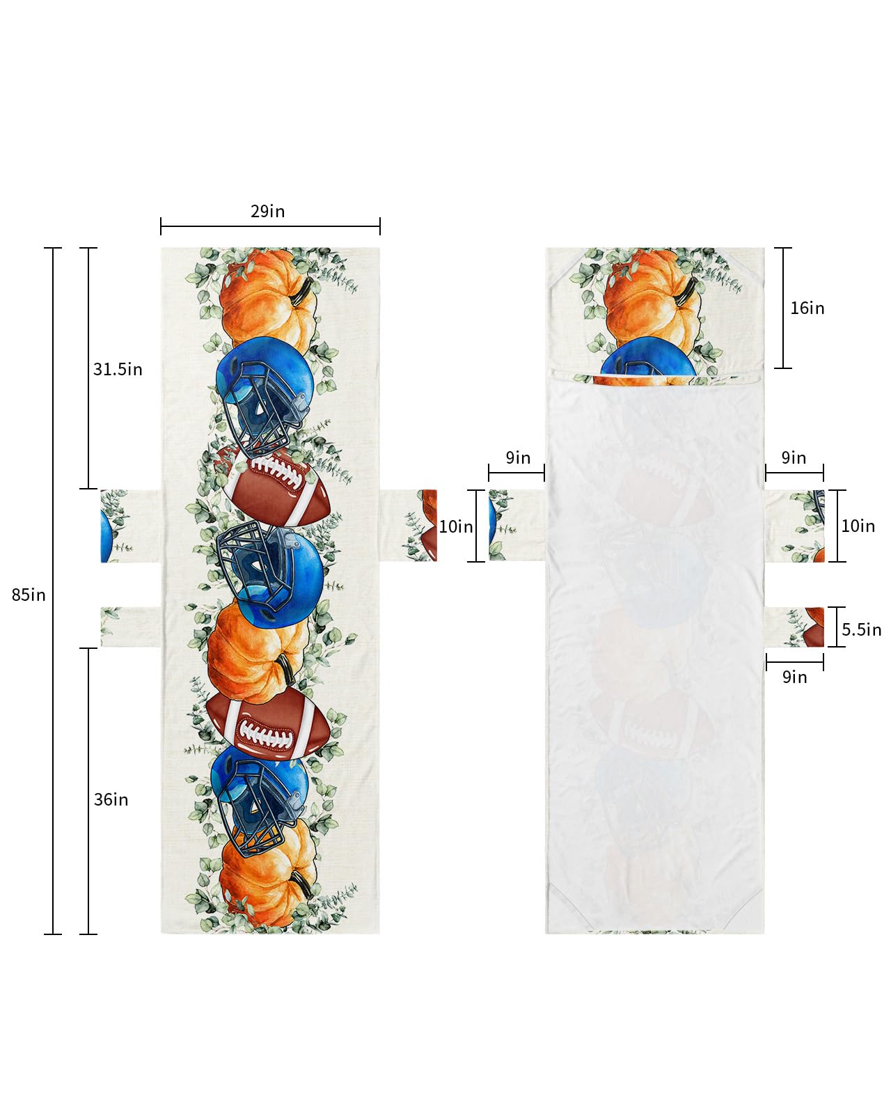 Fall Pumpkins Rugby Beach Lounge Chair Towel Cover, Soft Chaise Lounge Towel with Side Pockets Patio Pool Chairs Cover for Beach/Pool Sunbathing 29x85 Autumn Football Eucalyptus Leaves