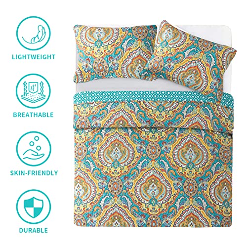 Bedifany King Quilt Set - Boho Quilts King Size Bedspreads, Lightweight Quilts King Size Bohemian Floral Bedding Set For All Seasons, 3 Pieces (Blue/Teal) #TOP5