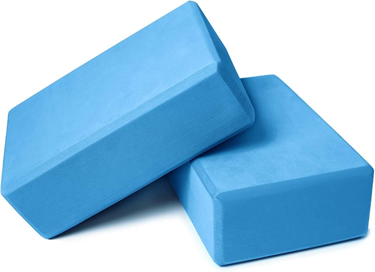 Bloques de yoga 9x6x3, paquete de 2 bloques de espuma de ladrillo de yoga de alta densidad para mejorar la fuerza, la flexibilidad y el equilibrio, peso ligero y superficie antideslizante, pilates y meditación (azul piedra preciosa)