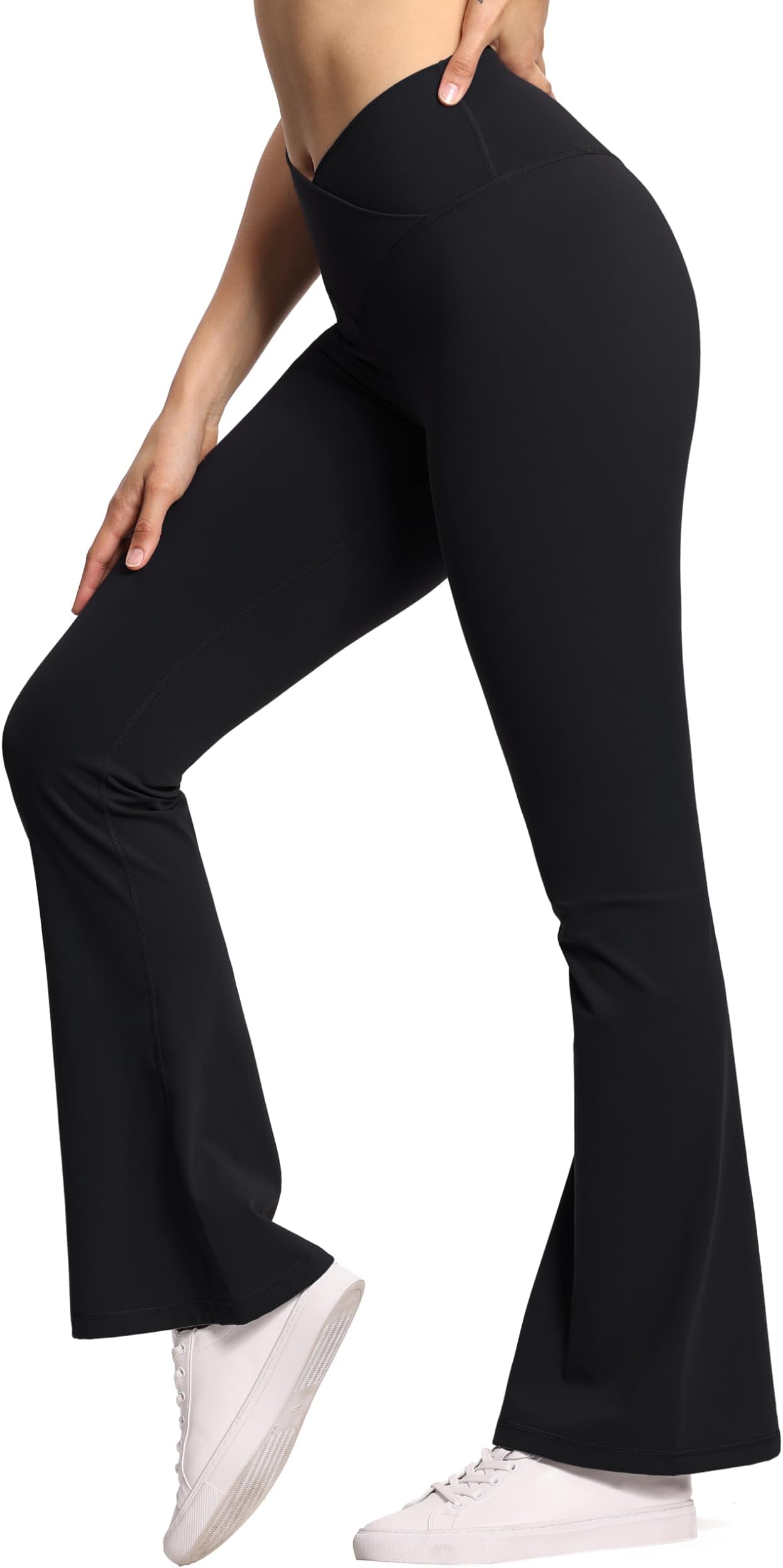 THE GYM PEOPLEWomen's Crossover High Waist Flare Workout Leggings Bootcut Bell Bottom Yoga Pants with Tummy Control